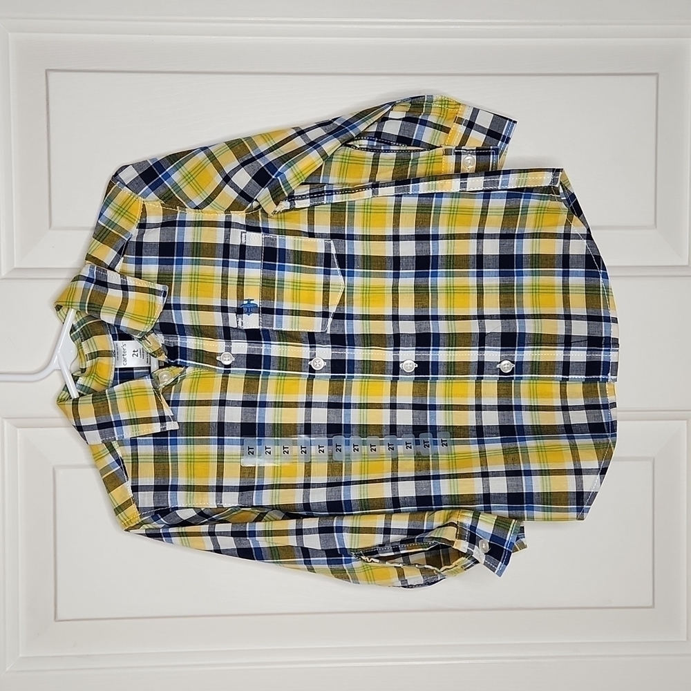 Carter's Yellow Blue Plaid Shirt Size 2T NWOT